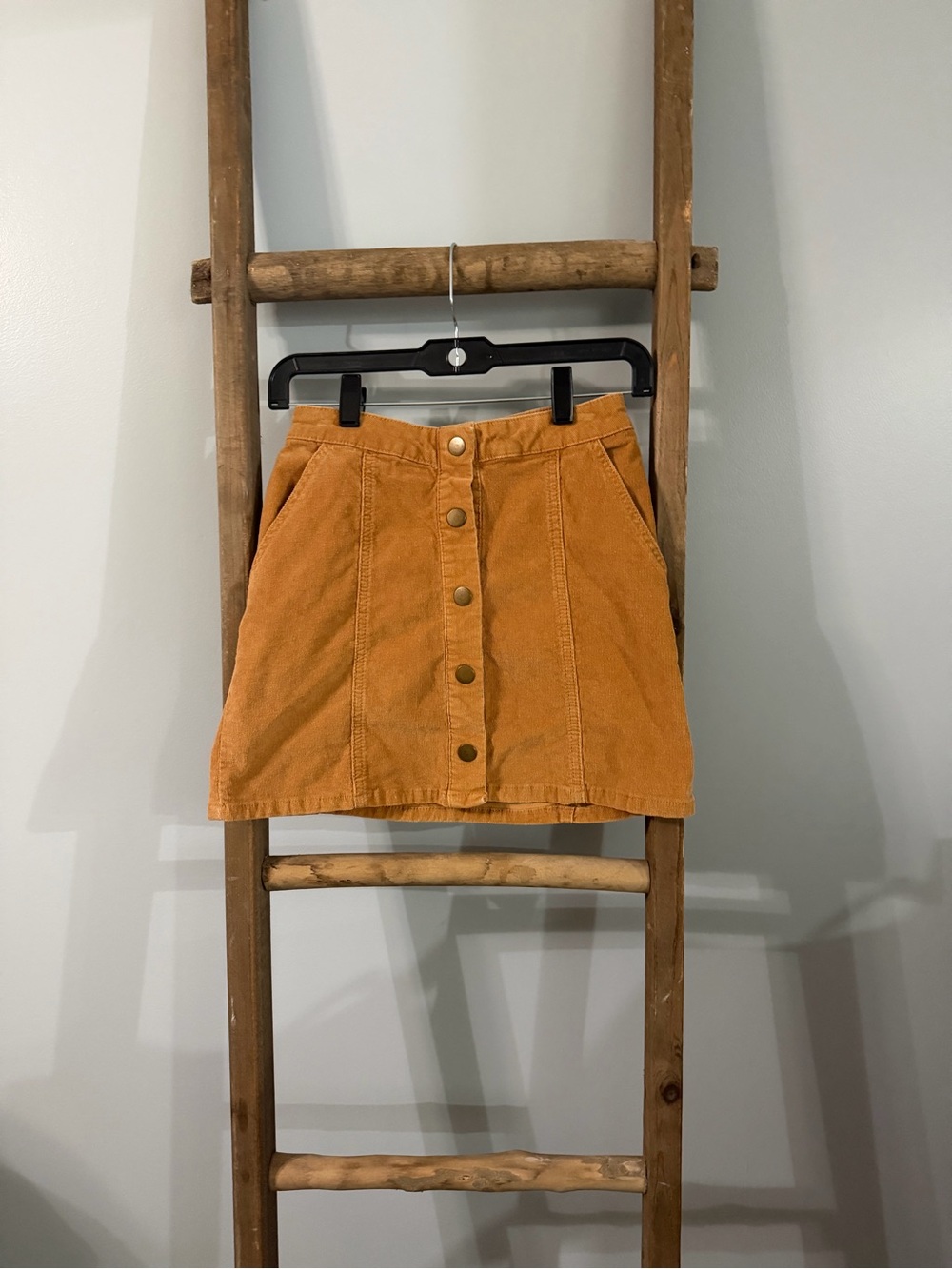 Altar'd State Button-Front Corduroy Mini Skirt in Mustard Orange